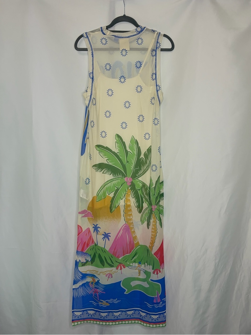 Farm Rio for Anthropologie Rio de Janeiro Mesh Maxi Dress Size Small Tropical - Picture 6 of 10